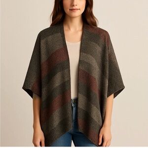 Plaid Knit Poncho Wrap Cape Shawl Fall Winter Layered Knit Jacket Fits Most